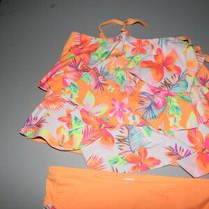 Tropical Orange 2 Pcs Justice Tankini Swimsuit Size 16
